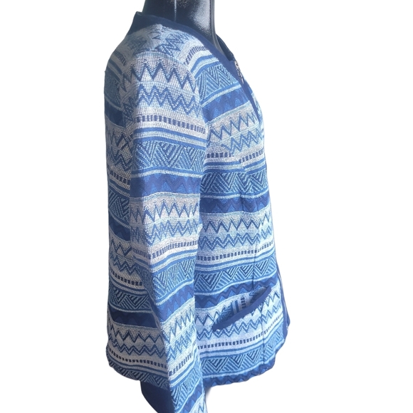 Le Grenier Blue and White Zippered Sweater Cardigan 16 - Picture 4 of 7